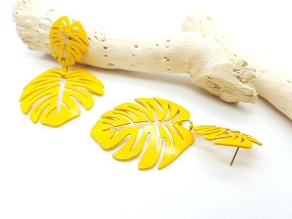 Große Blatt Ohrhänger mit Stecker gelb